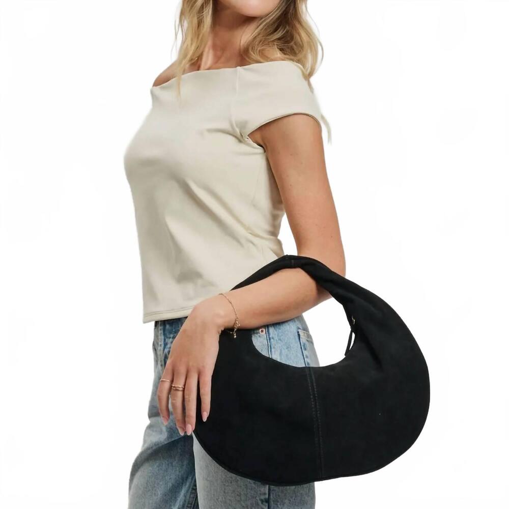 NEW MODA LUXE farrah suede shoulder bag in black - Picture 1 of 4